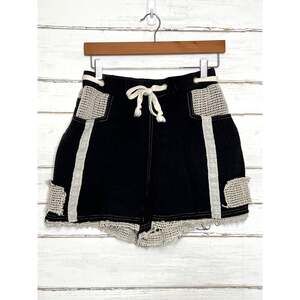 POL Black Cotton Crochet Trim Shorts Size Small Boho Drawstring Pockets